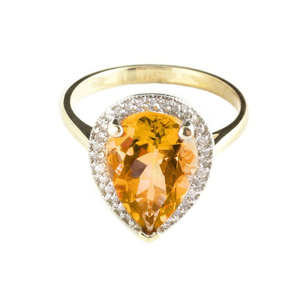 14K.  GOLD RING WITH  DIAMONDS & CITRINE - Picture 2 of 7